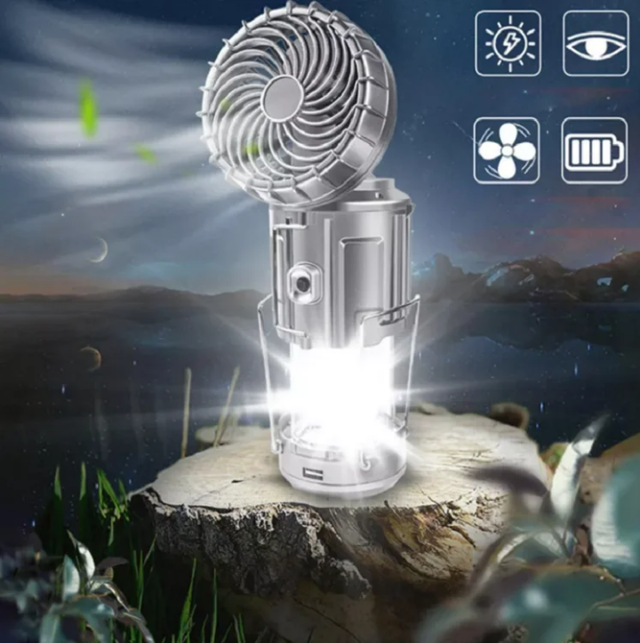Lampe Solaire Multifonctionnelle ( Éclairage, Ventilateur & Power bank)
